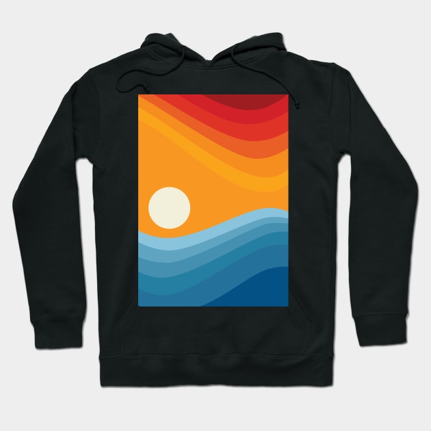 Blue and Orange Minimalist Abstract Ocean Landscape Hoodie by CityNoir